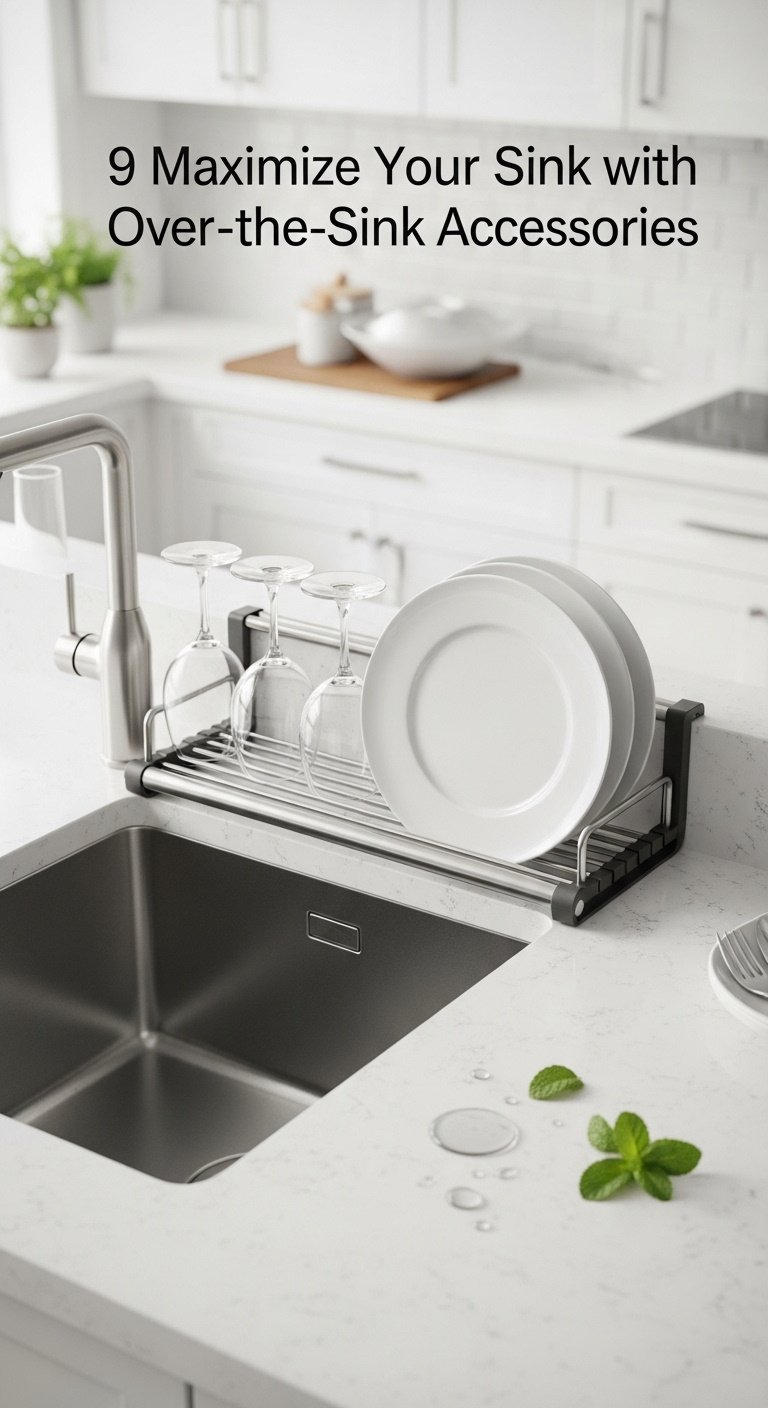 Stainless steel roll-up dish drying rack over an undermount sink with clean dishes maximizing small kitchen space