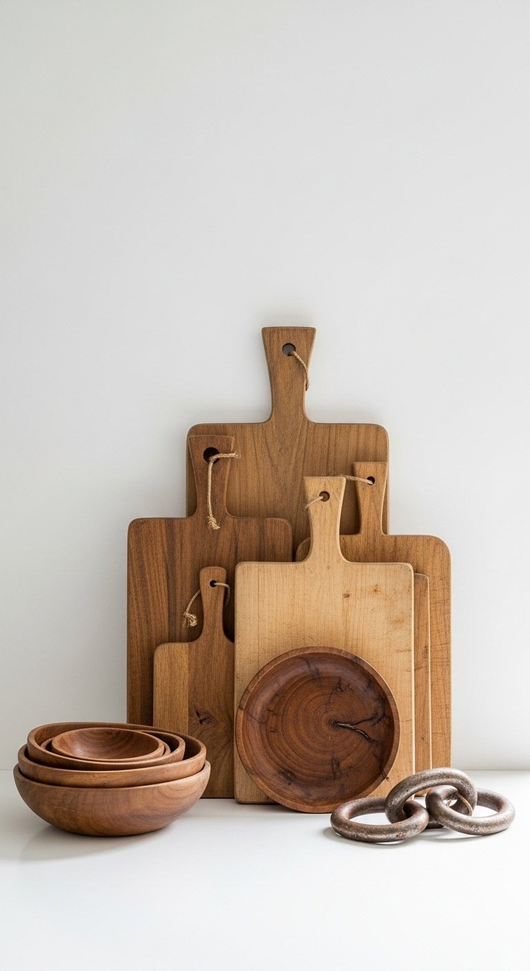Unique sculptural piece a large abstract figure with plenty of negative space around it on top of modern minimalist kitchen cabinets