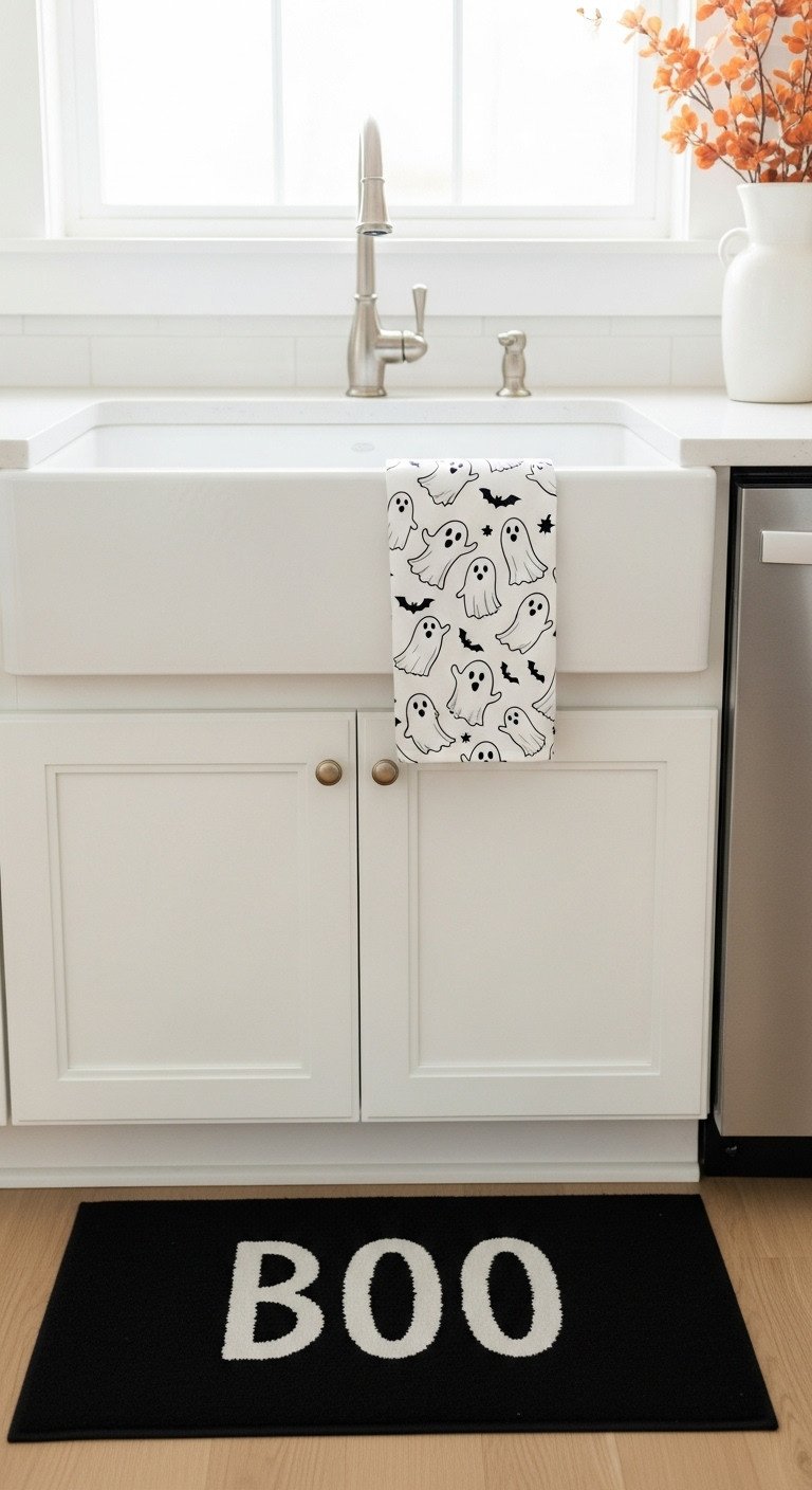 halloween kitchen mat boo ghost hand towel farmhouse sink simple decor