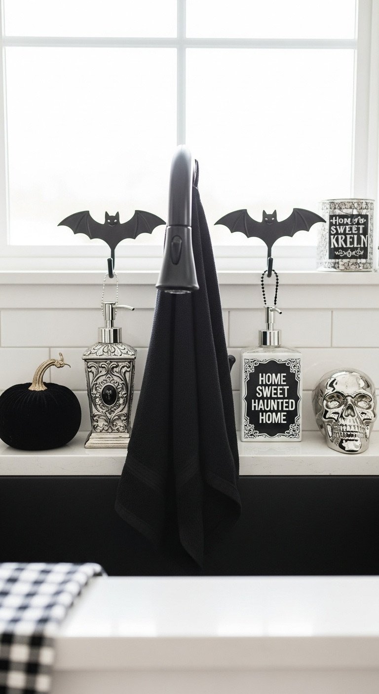 haunted glam kitchen sink black bat hooks gothic soap dispenser halloween decor