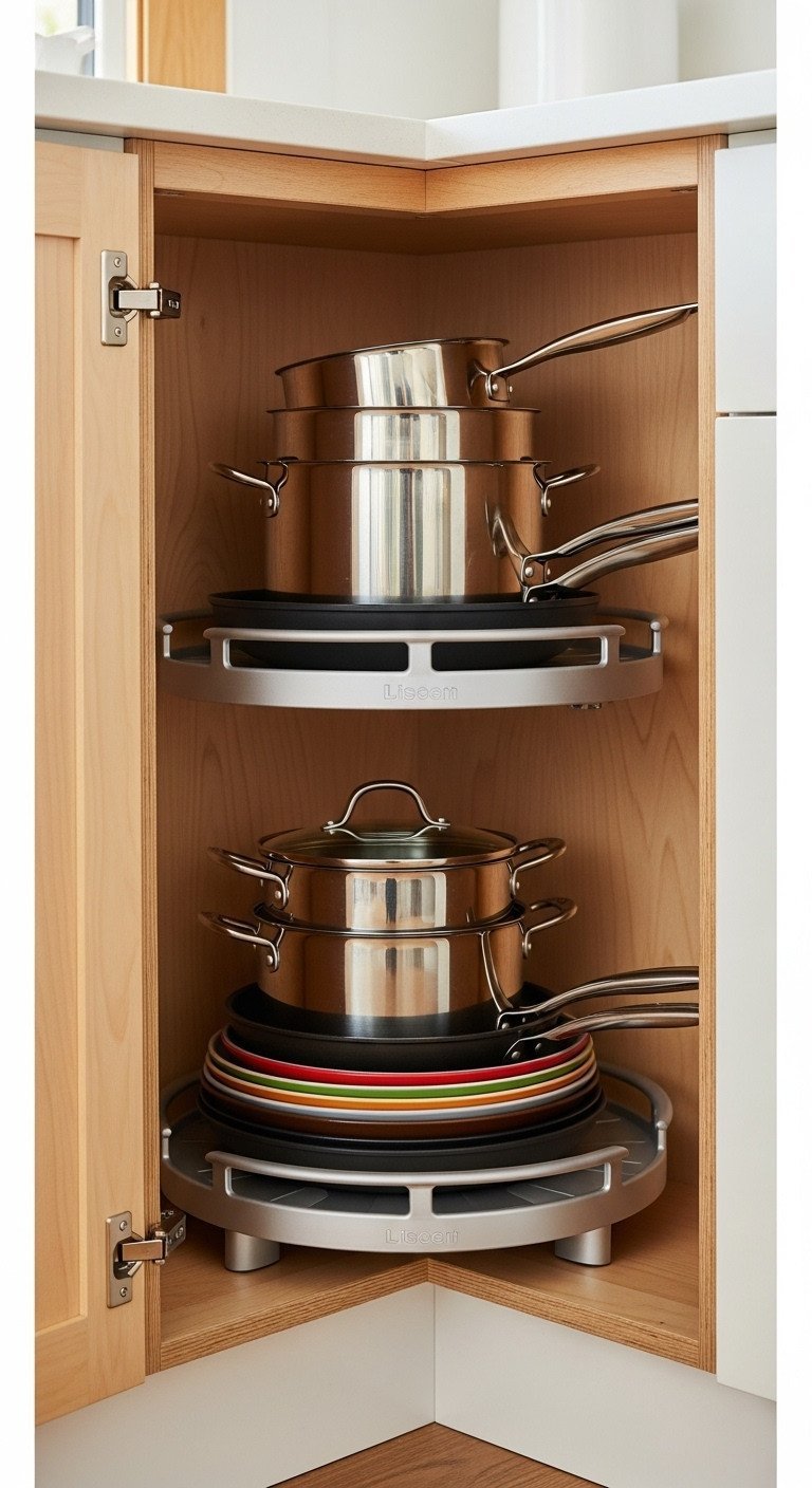 Bright U-shaped open-concept kitchen with a waterfall quartz peninsula, two stylish stools, elegant pendant lights & a bowl of fruit.