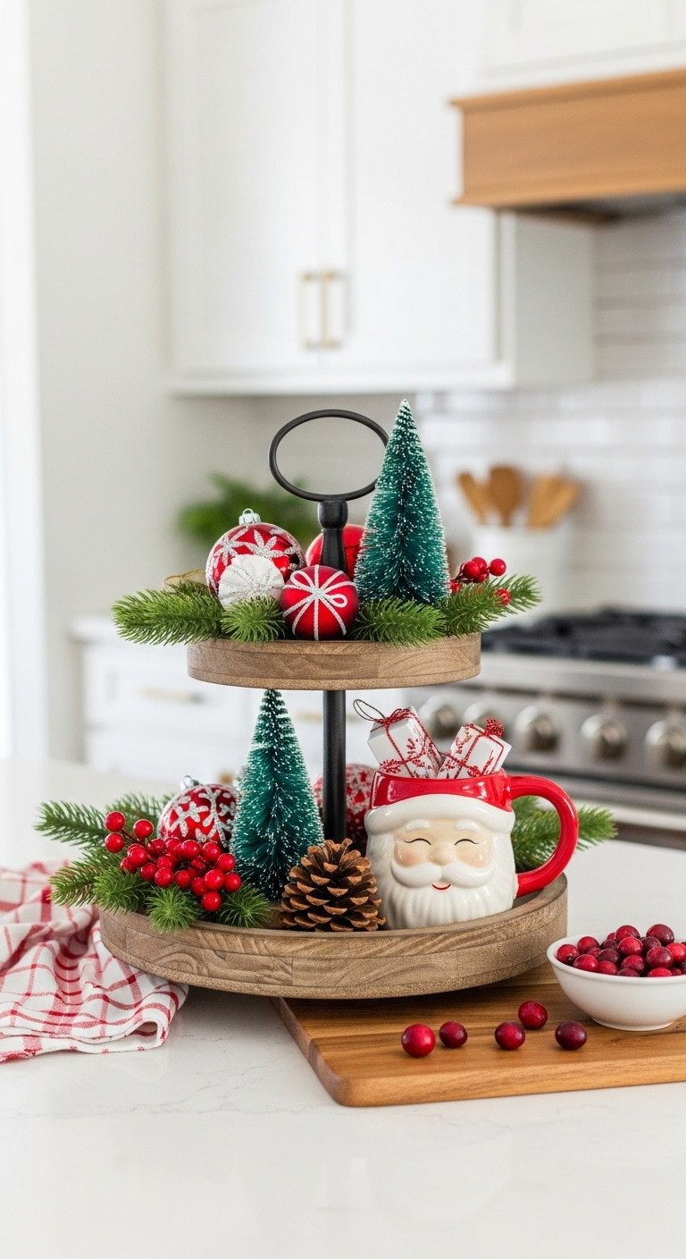 Christmas kitchen eucalyptus pine garland over range hood
