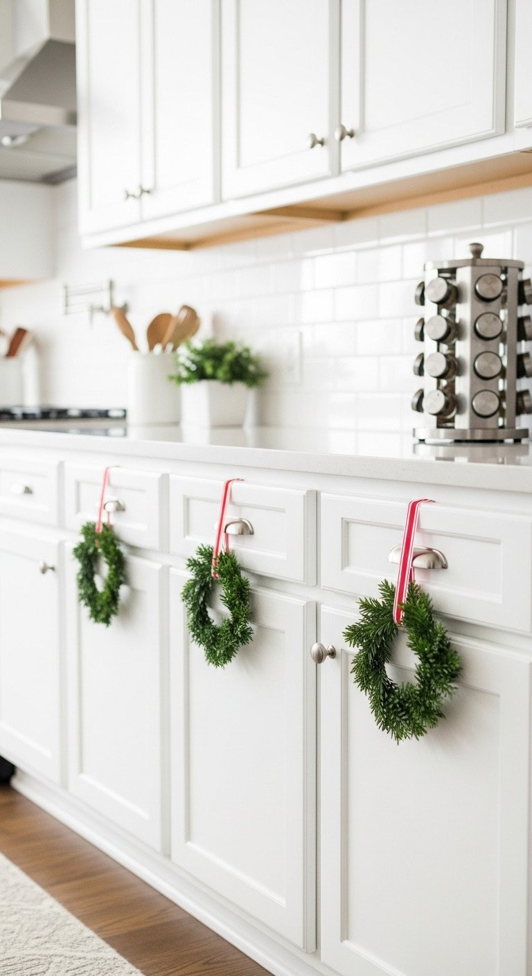Christmas kitchen eucalyptus pine garland over range hood