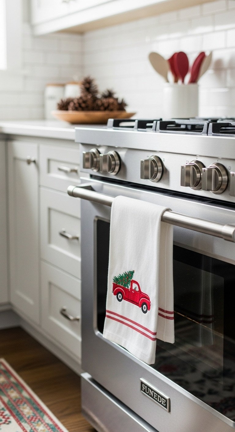 Christmas kitchen eucalyptus pine garland over range hood