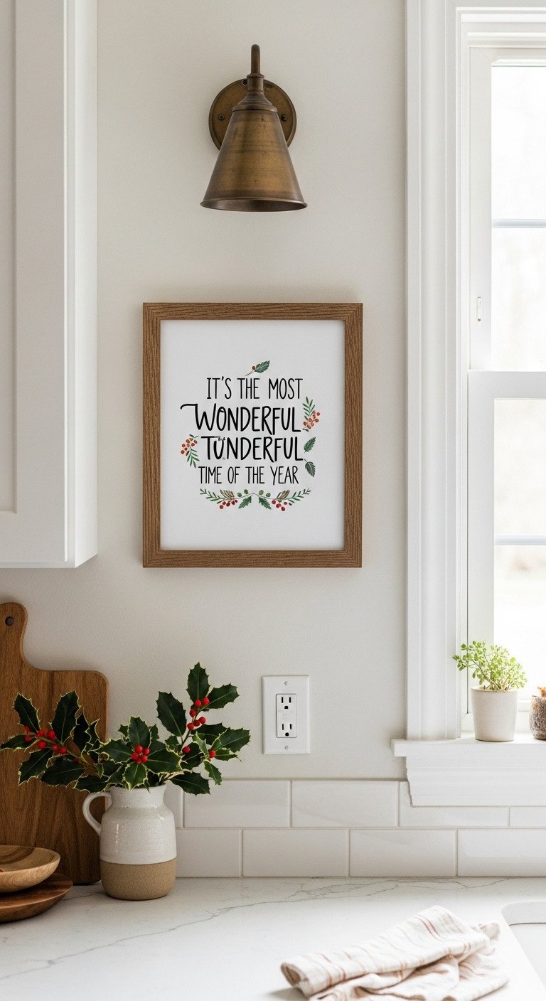 Christmas kitchen eucalyptus pine garland over range hood