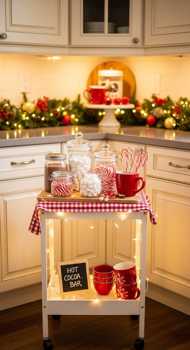 Christmas kitchen eucalyptus pine garland over range hood