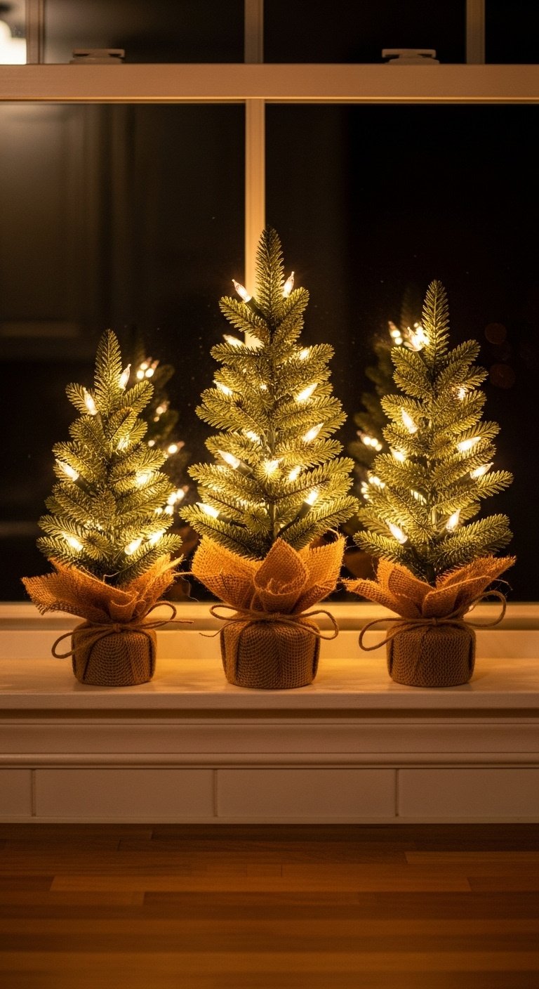 Christmas Kitchen Window Decor Ideas That Are Stunning And Safe 7 Cozy kitchen window sill with Christmas vignette: bottlebrush trees, glowing ceramic house, pinecones, faux snow. Festive.