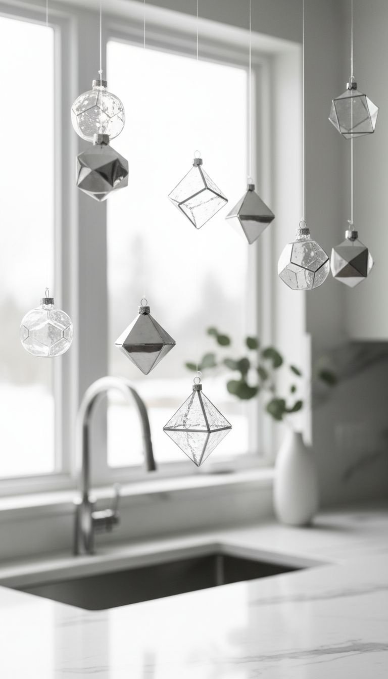 Christmas Kitchen Window Decor Ideas That Are Stunning And Safe 15 Cozy rustic kitchen window sill with three pre-lit mini Christmas trees in burlap bases. Warm evening glow. Festive.