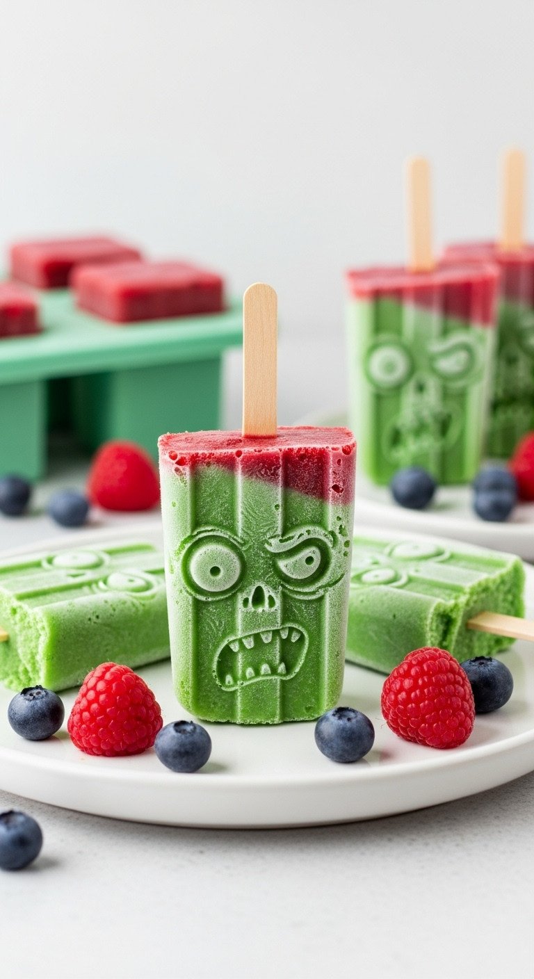 Freshly made zombie shaped popsicles