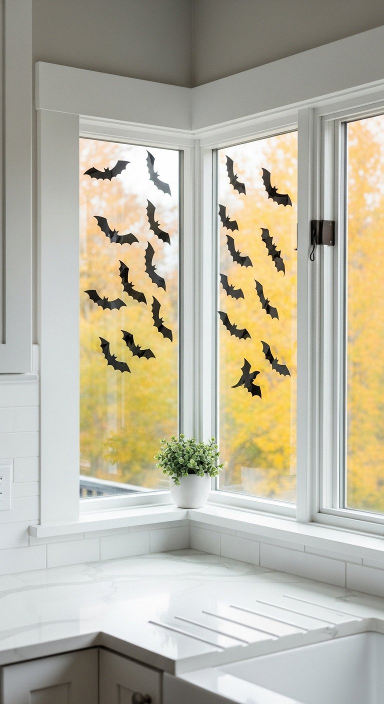 Halloween kitchen accessories black bat window clings
