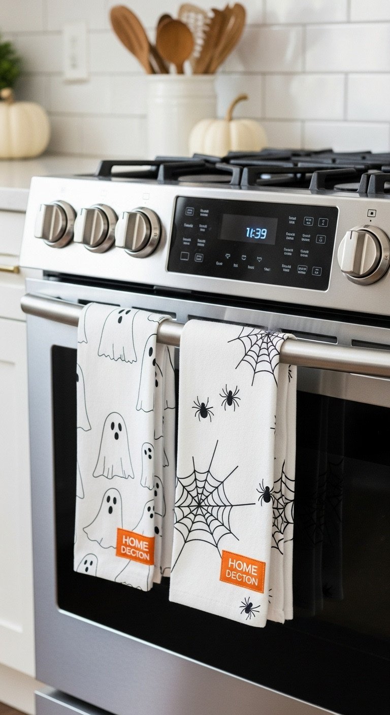 Halloween kitchen accessories ghost spiderweb towels