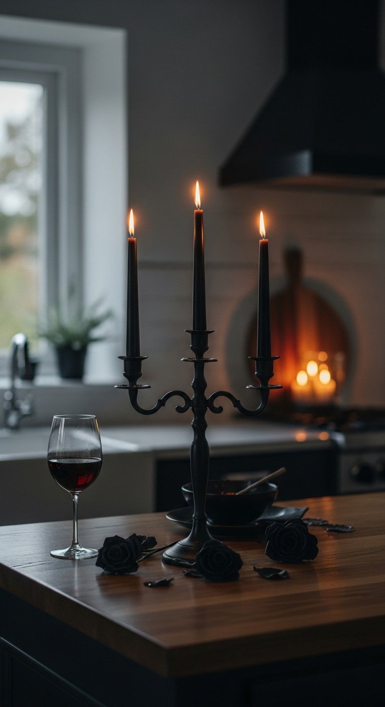 Halloween kitchen accessories gothic candelabra black taper candles