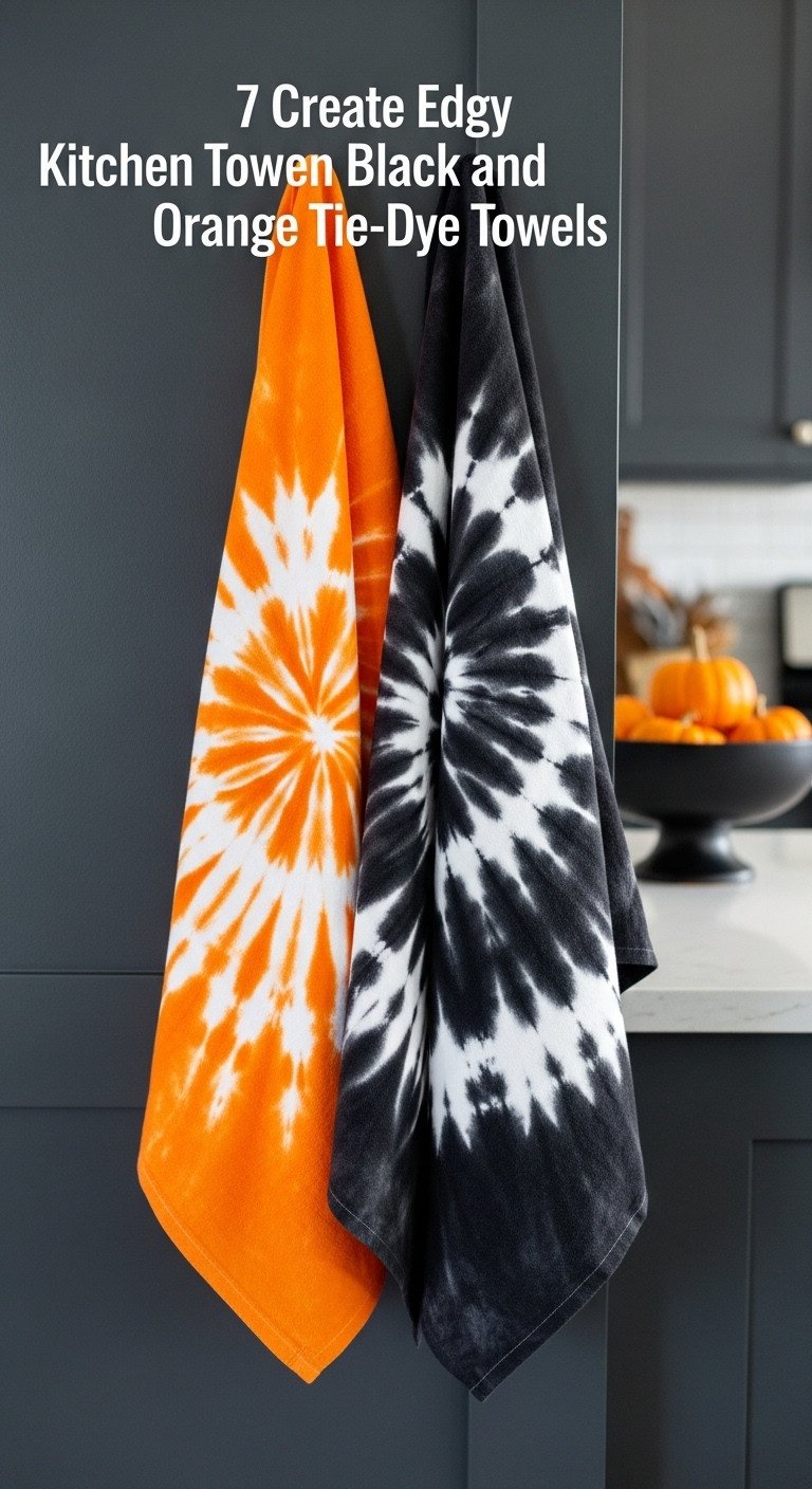 Halloween kitchen tie dyed towels orange black spiral crumple