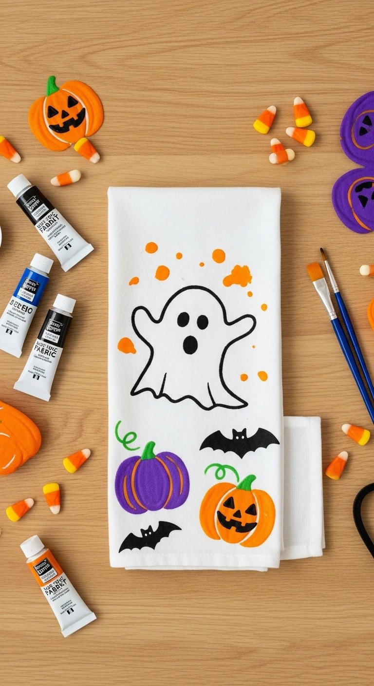Halloween kitchen towel kid-friendly handprint ghost paint