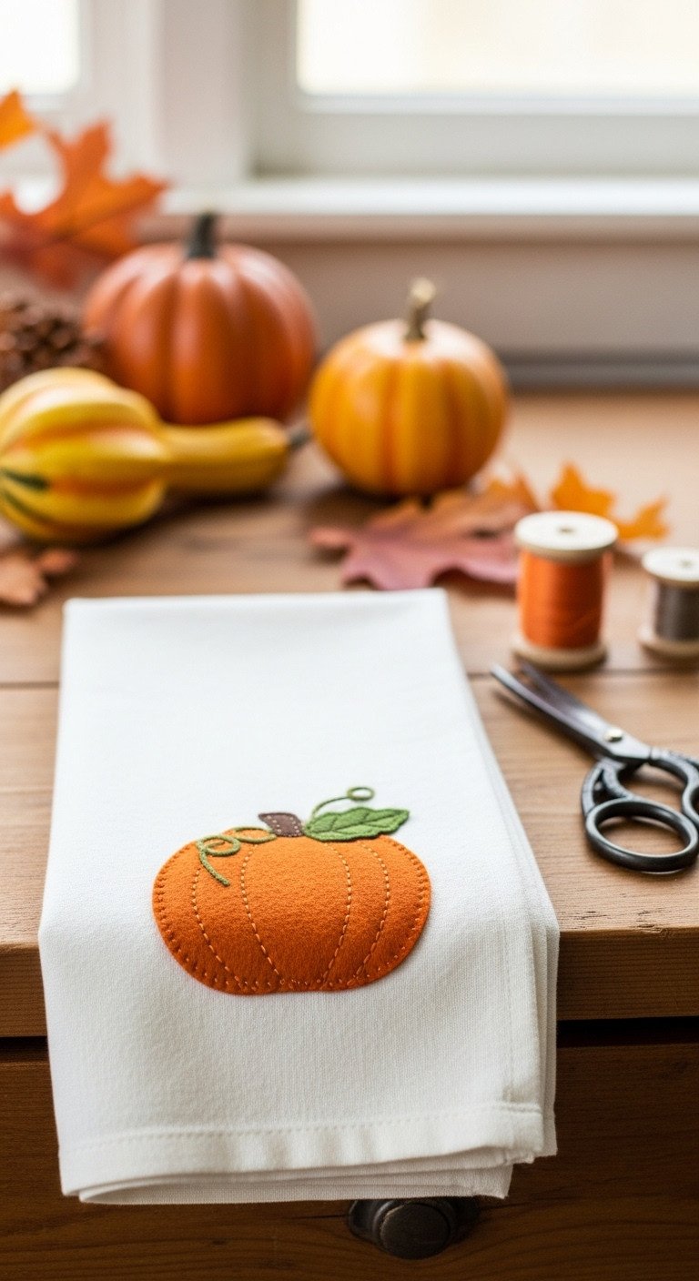 Halloween kitchen towel pumpkin applique design