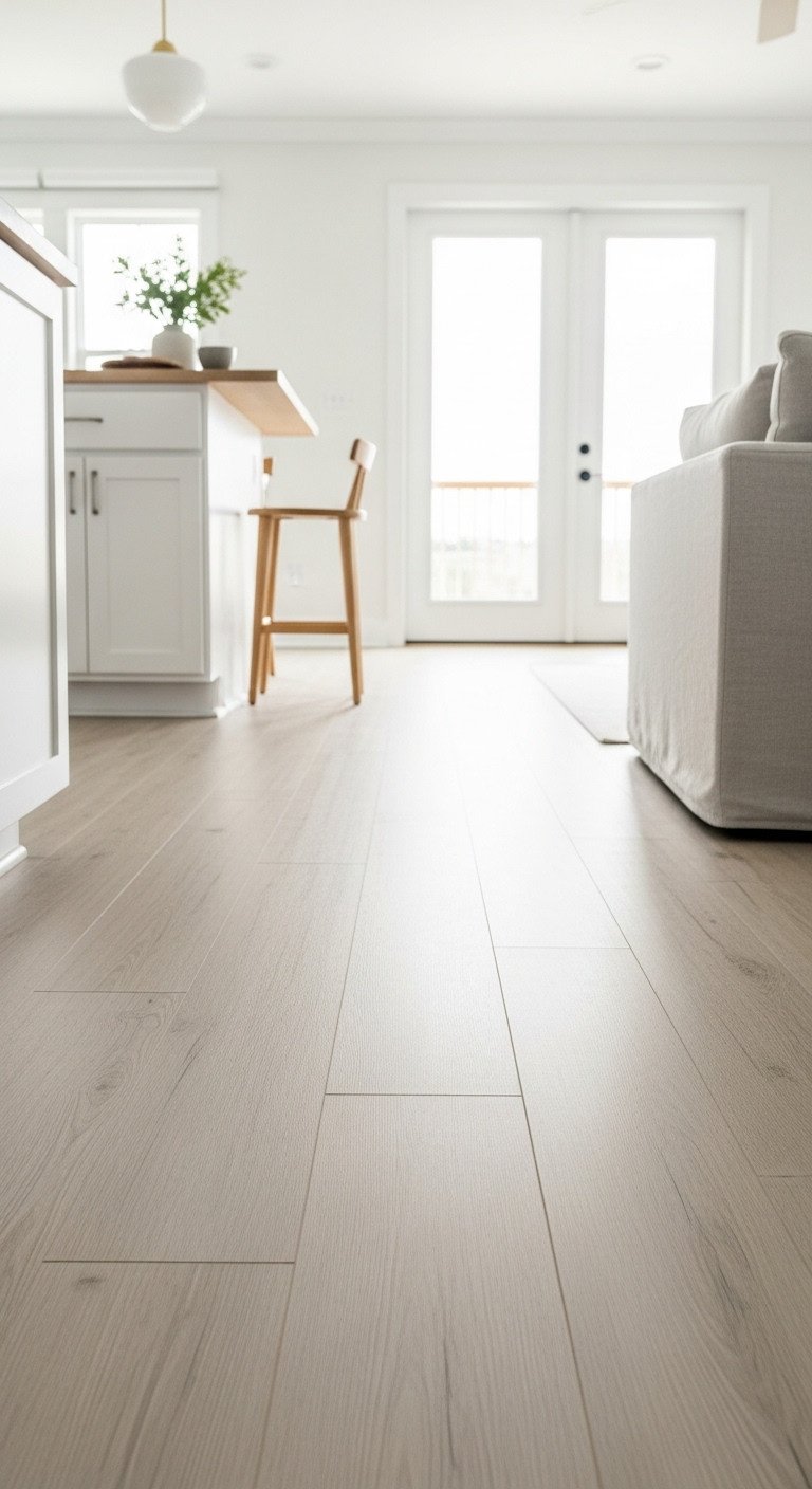 9 Open Concept Kitchen Ideas To Maximize Your Apartment Space 9 Light wood grain LVP flooring seamlessly connects open concept kitchen and living room. Apartment interior.