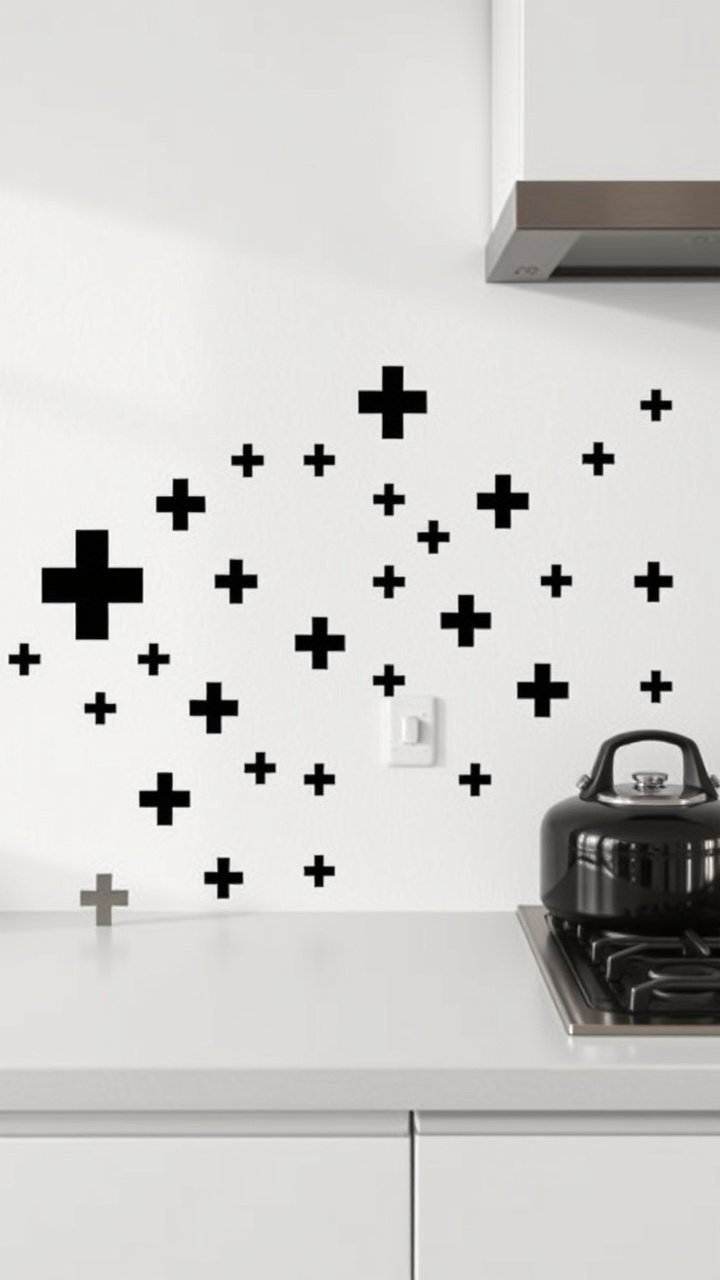 Luxurious seamless faux Carrara marble vinyl sheet backsplash with grey veining above a white quartz kitchen counter.