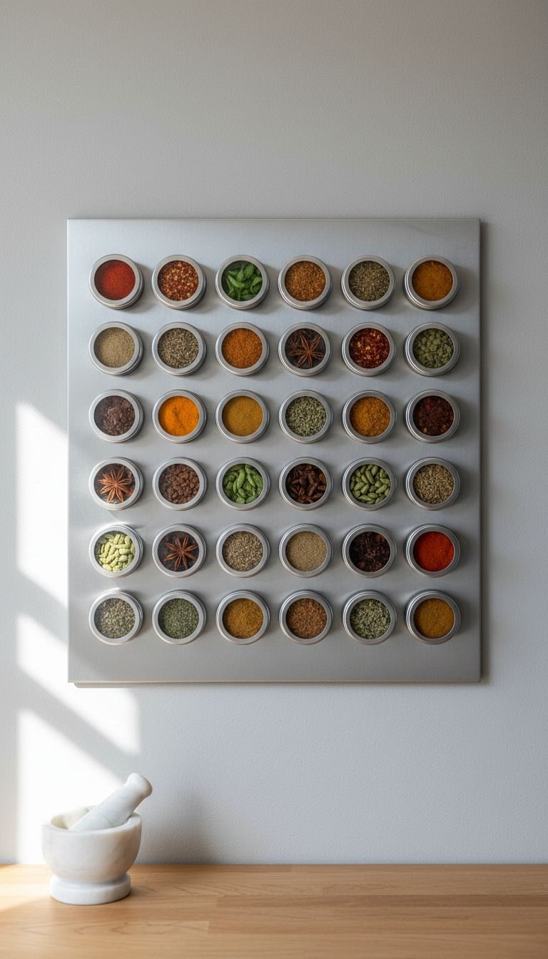 11 Brilliant Apartment Kitchen Ideas On A Budget For Renters 20 Organized kitchen wall: magnetic spice tins on metal sheet. Vibrant spices, metallic sheen. Modern DIY storage.