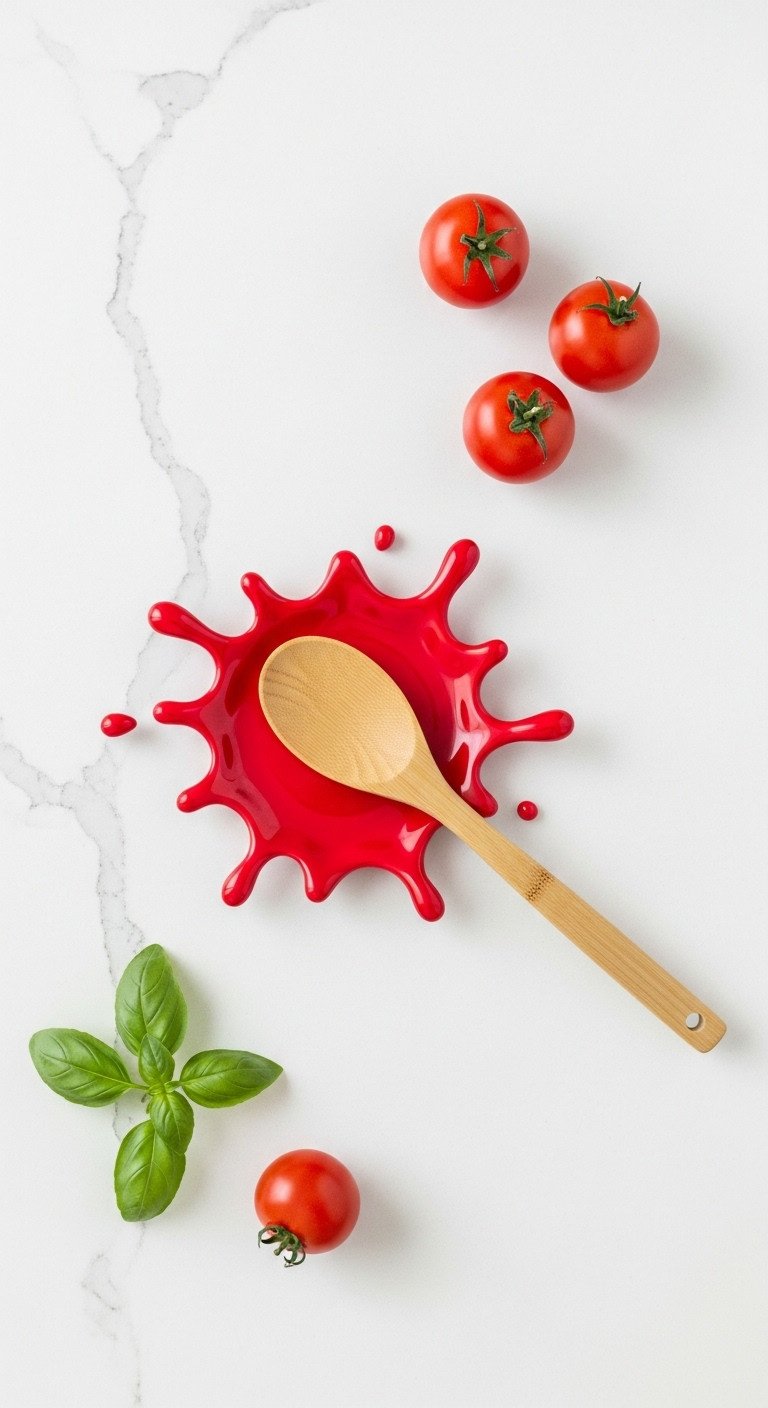 Quirky blood splash spoon rest on kitchen counter