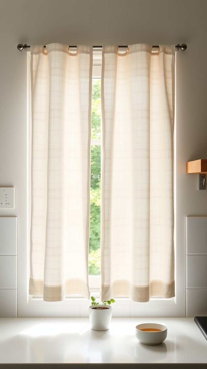 9 Brilliant Diy Apartment Kitchen Ideas That Are Damage Free 14 Small white floating shelf with adhesive strips on light gray kitchen wall, displaying ceramic mugs and succulent plant.