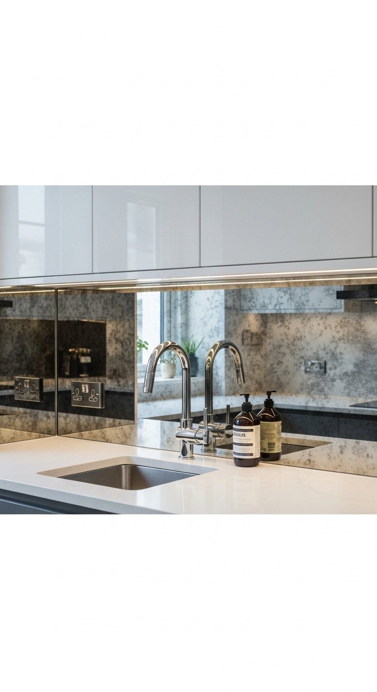 13 Brilliant Galley Kitchen Ideas To Maximize Your Space 23 Stunning antiqued mirror tile backsplash behind sink in compact galley kitchen, creating illusion of depth.