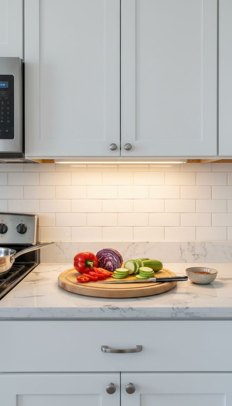Brilliant Apartment Kitchen Lighting That Needs No Wiring 17 Stylish accent lamp with concrete base & Edison bulb casts a warm, golden glow on a kitchen countertop, creating cozy evening ambiance.
