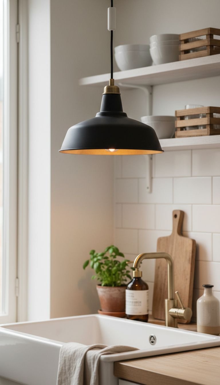 Brilliant Apartment Kitchen Lighting That Needs No Wiring 15 Stylish semi-flush mount drum light replaces a recessed can light on a modern kitchen ceiling, brightly lit by daylight.