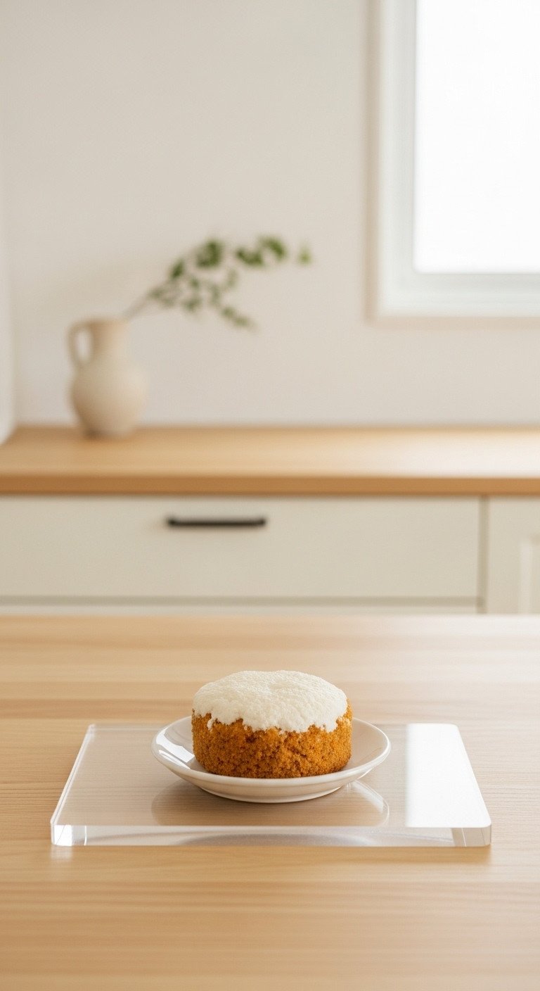 Uncluttered light wood kitchen countertop with a ceramic vase in a minimalist Japanese aesthetic