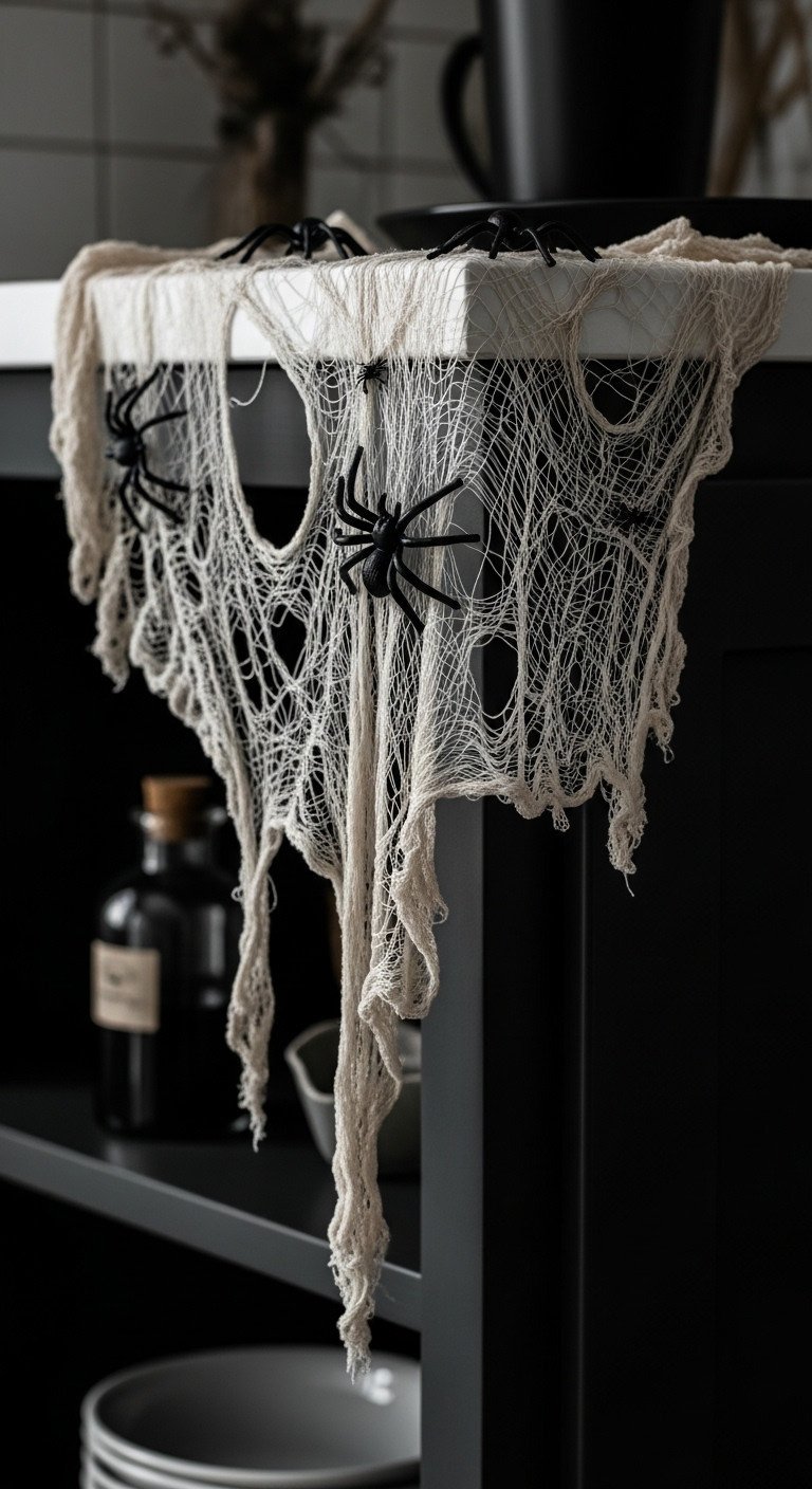 Witchy Halloween kitchen decor eerie cobwebs
