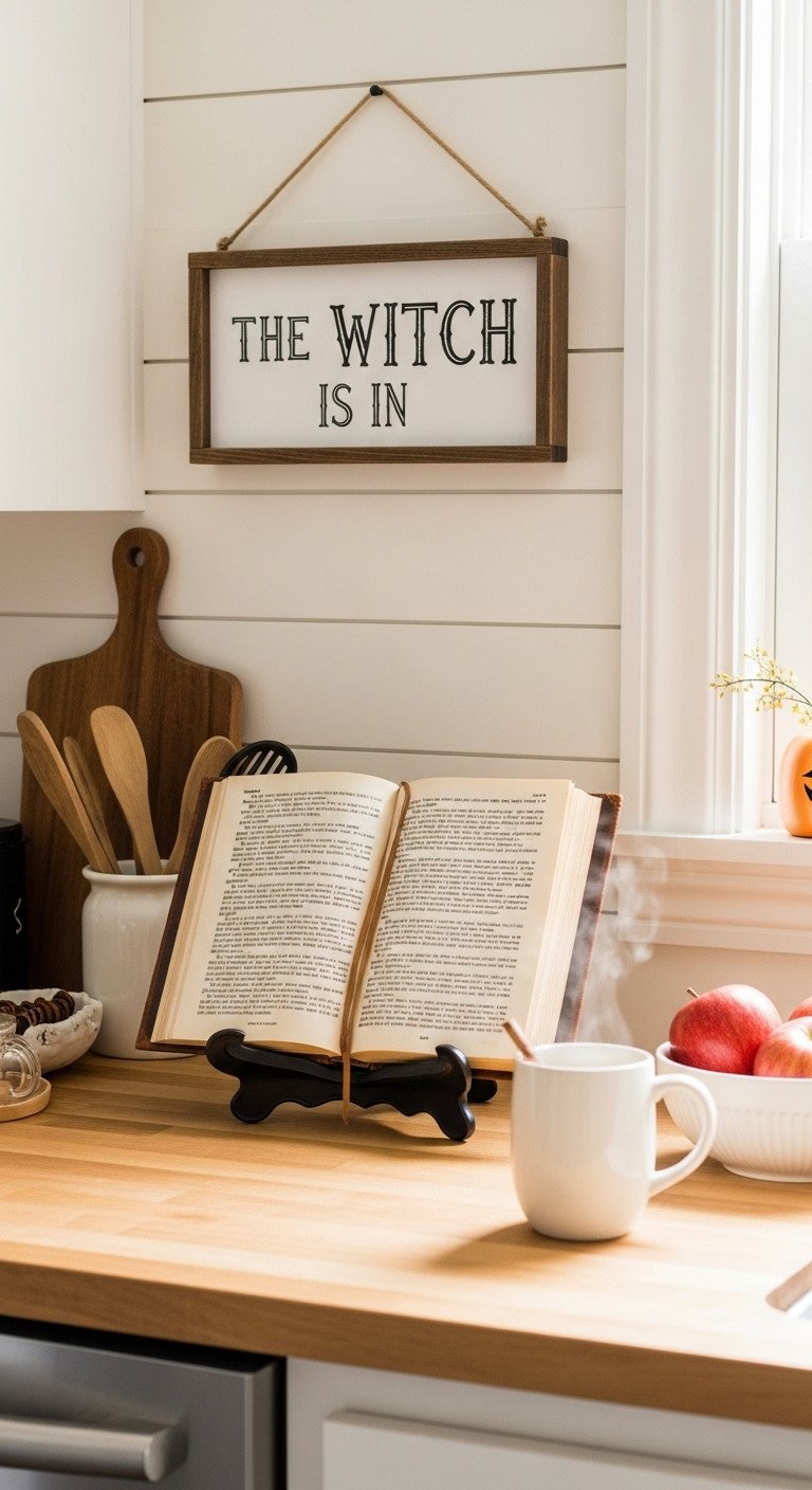 Witchy Halloween kitchen decor spellbook style decor