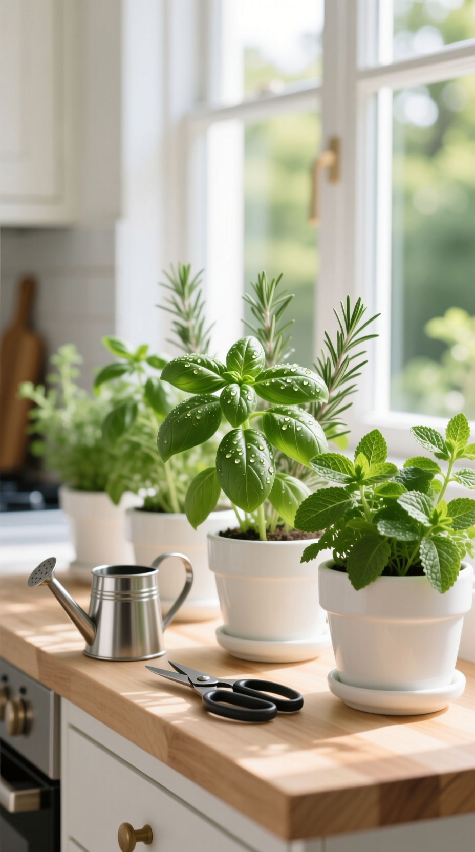 A crisp white floating shelf on a pale blue wall, neatly organized with stacks of sparkling drinking glasses and wine glasses.
