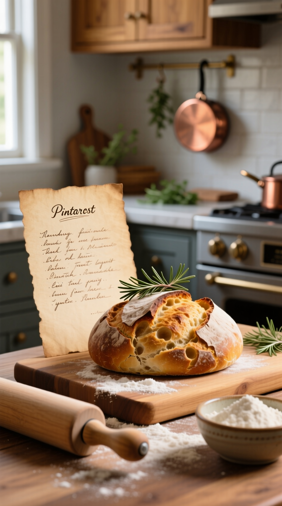 Stunning Vintage Kitchen Decor Ideas For A Charming Home 13 A framed handwritten recipe card with elegant cursive script leans against a backsplash on a butcher block countertop.
