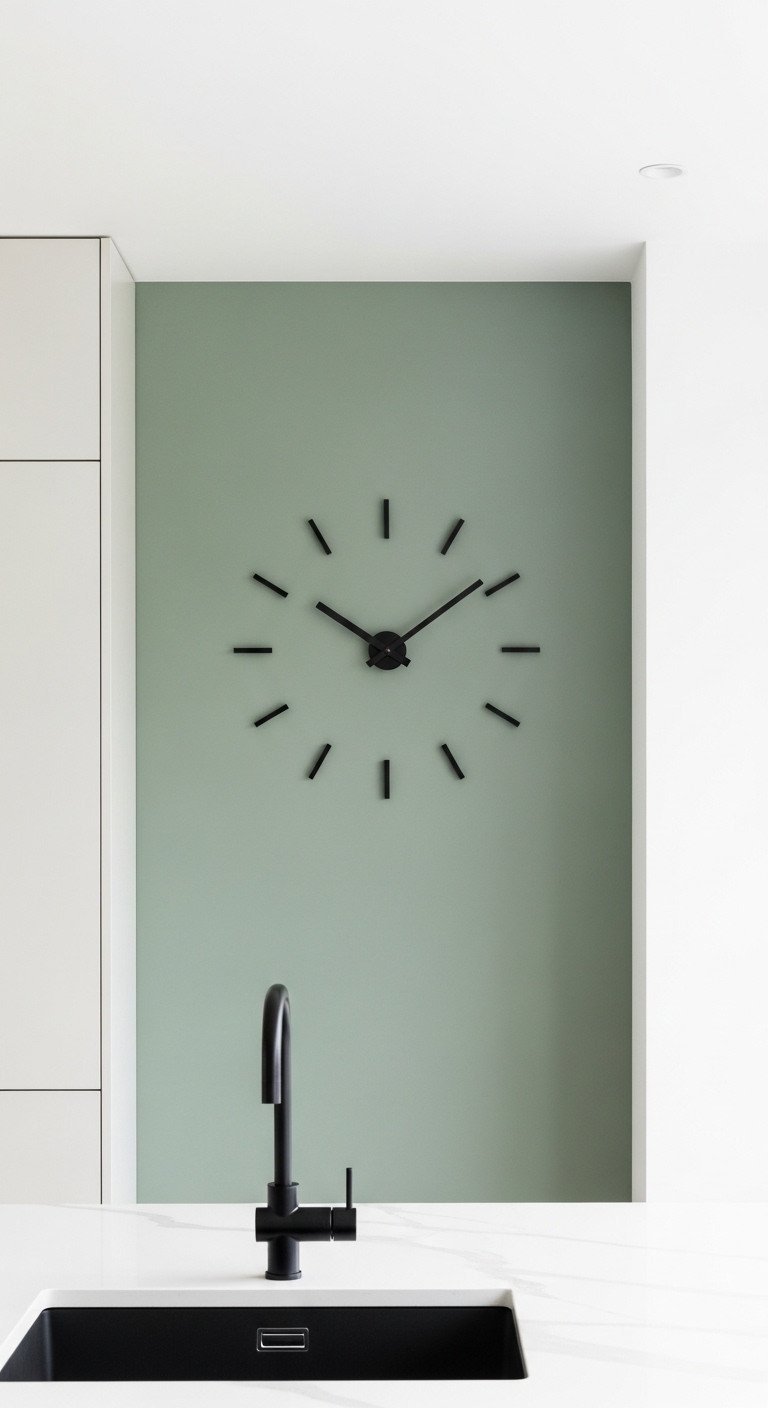 11 Stunning Ways To Style Sage Green Kitchen Wall Decor 7 A vintage-style distressed white wooden plate rack with blue and white ceramic plates on a sage green farmhouse kitchen wall.