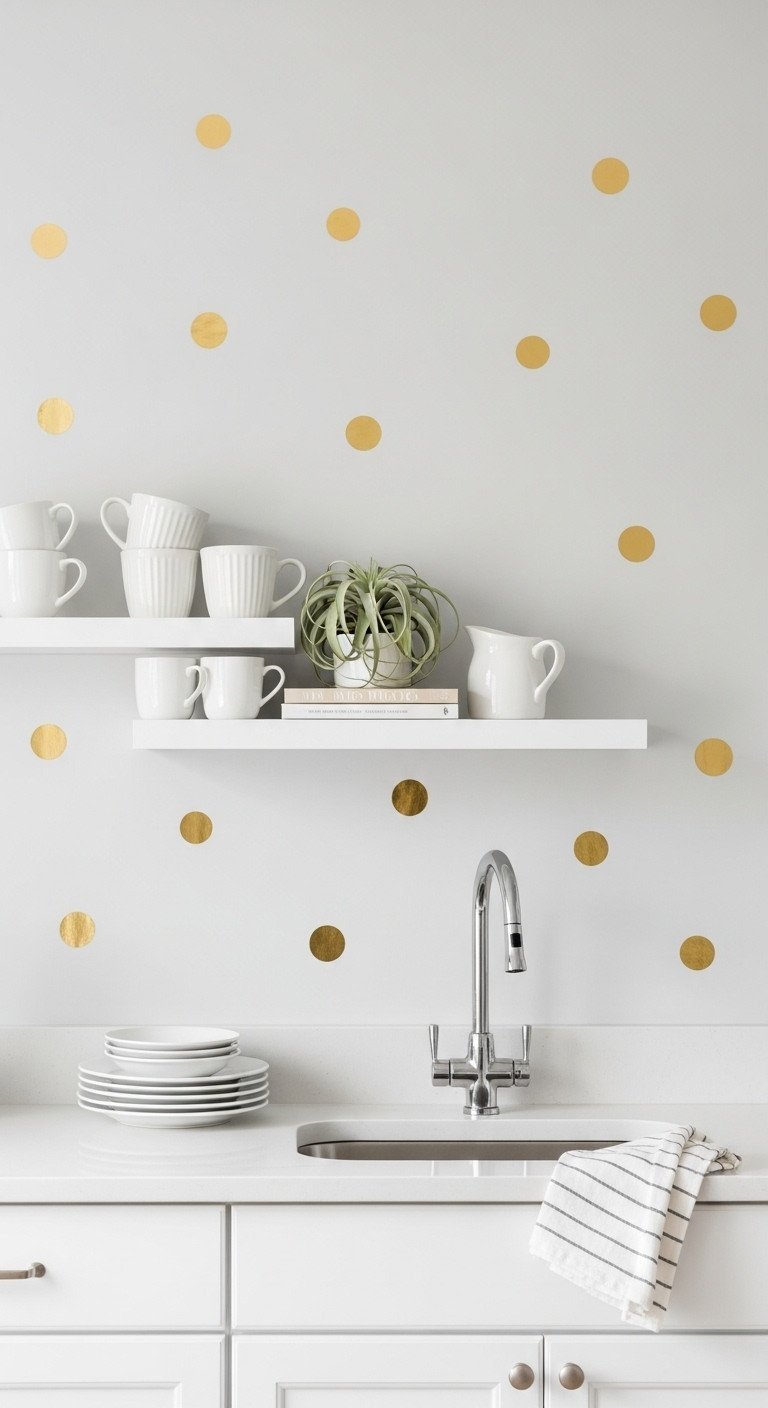 11 Genius Kitchen Wall Decor Ideas That Are Completely Damage Free 2 Close-up of a glossy white 3D peel-and-stick subway tile backsplash with gray grout on a butcher block kitchen counter.