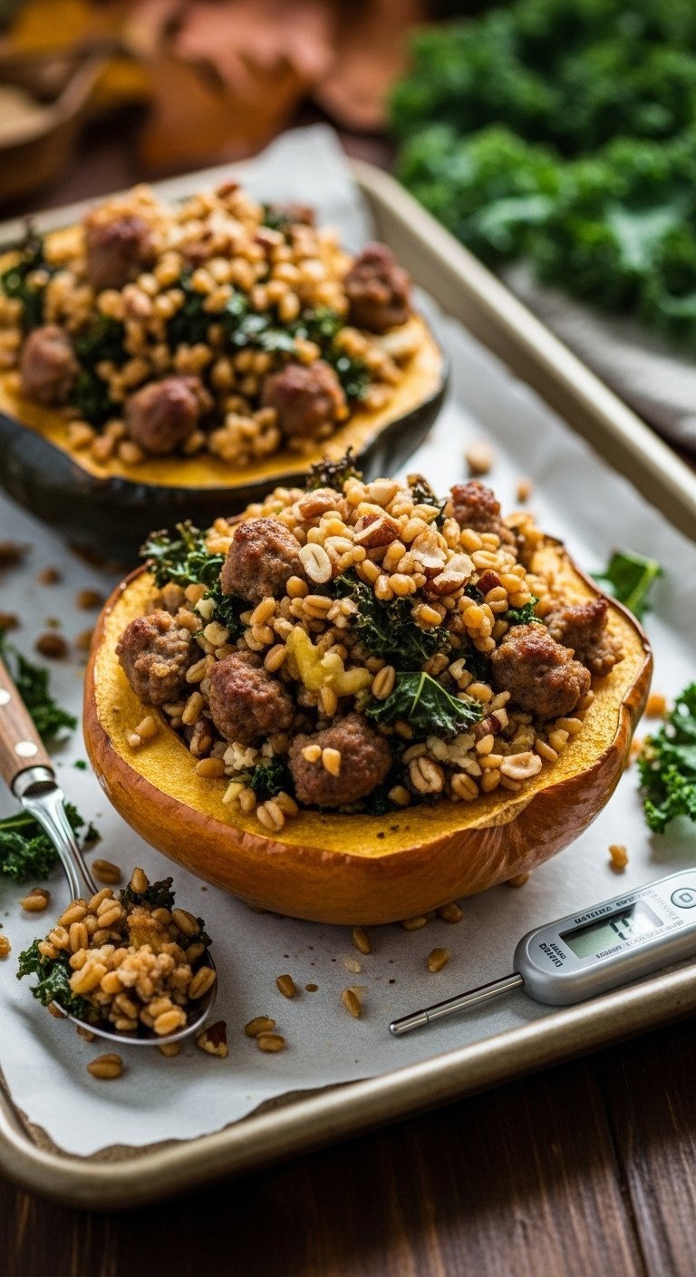 Ultimate Acorn Squash Recipe Sweet And Savory Guide 11 Cooked acorn squash half generously stuffed with savory farro, Italian sausage, kale, and nuts.