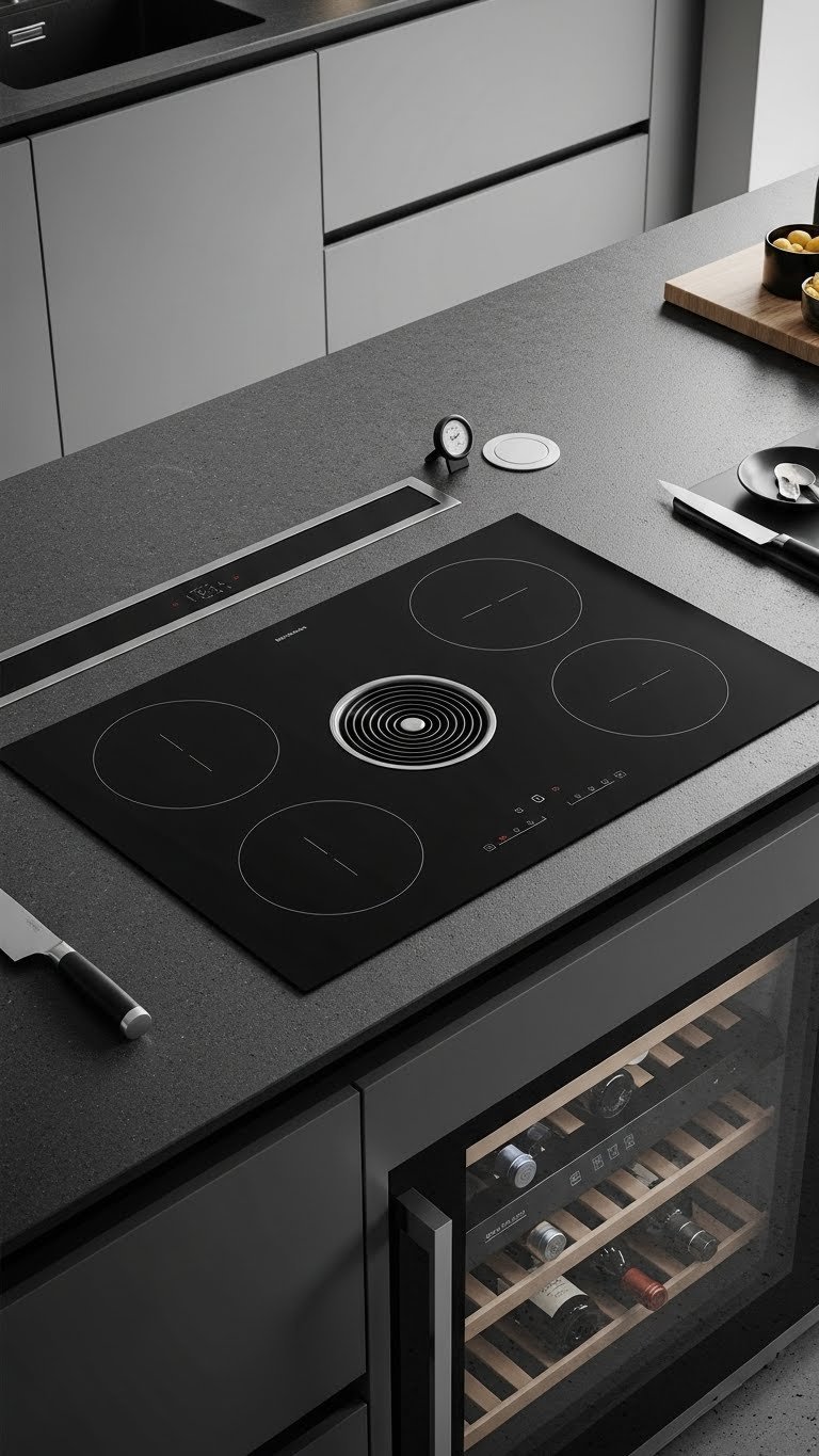 9 Island Design Ideas For Open Kitchen Living Room 9 Integrated smart kitchen island with dark composite countertop, flush induction cooktop, hidden ventilation, and charging pads.