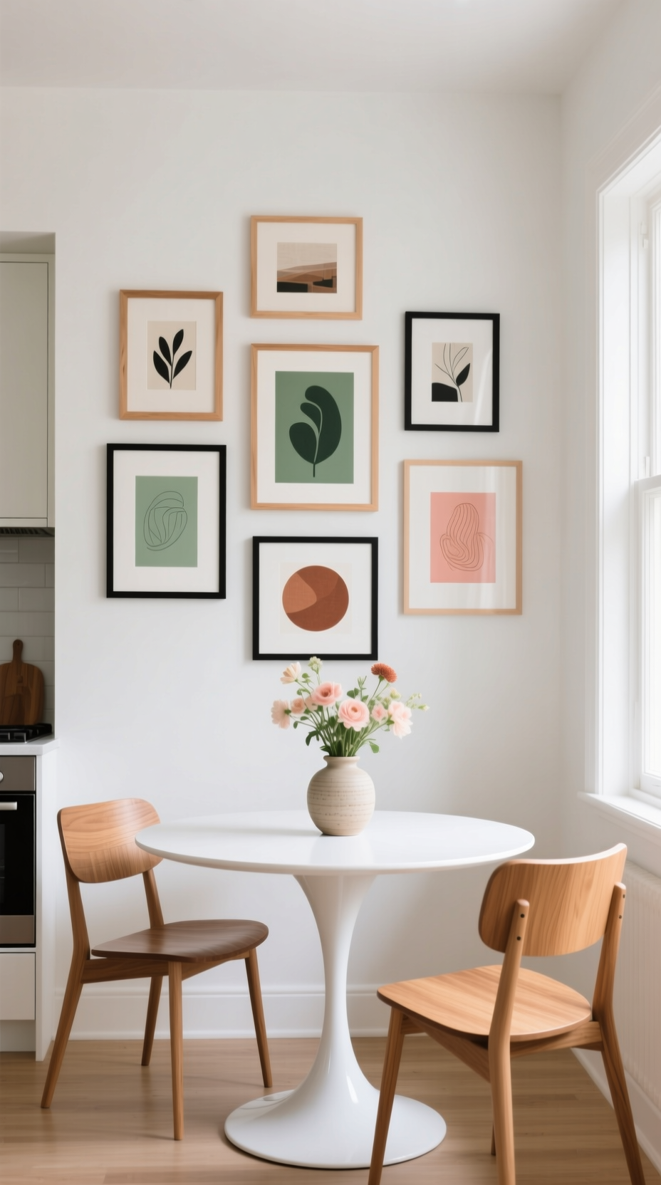 11 Genius Kitchen Wall Decor Ideas That Are Completely Damage Free 10 Minimalist geometric herringbone pattern created with black washi tape on a smooth white wall for a DIY accent.