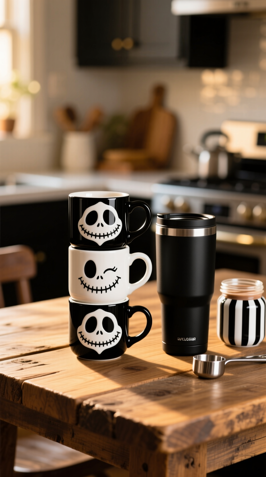 11 Essential Nightmare Before Christmas Kitchen Decor 5 Nightmare Before Christmas kitchen textiles: Sally & Jack hand towels, oven mitt, potholder. Black & white cotton decor on shelf.