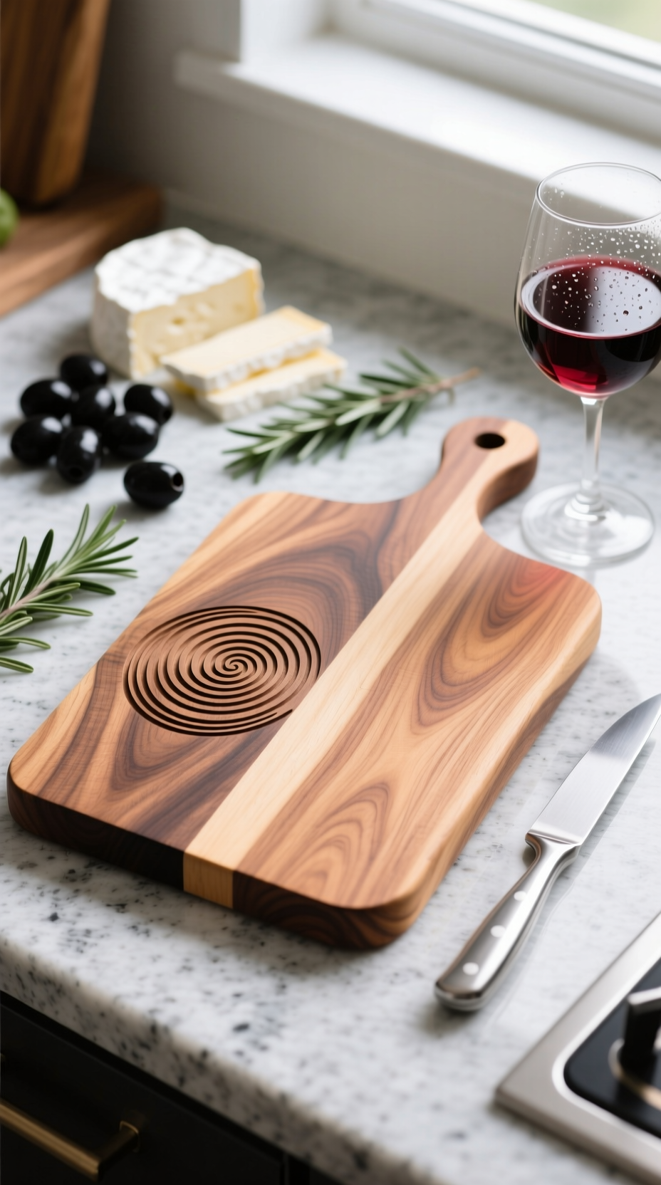 11 Essential Nightmare Before Christmas Kitchen Decor 13 Nightmare Before Christmas laser-etched cutting board (Spiral Hill). Bamboo kitchen decor on light granite.