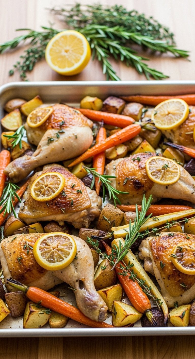9 Cozy Fall Dinner Ideas Mastered With Sheet Pan And Slow Cooker 13 Roasted chicken and root vegetables: crispy chicken, carrots, parsnips, potatoes on sheet pan with lemon-herb oil, rosemary.