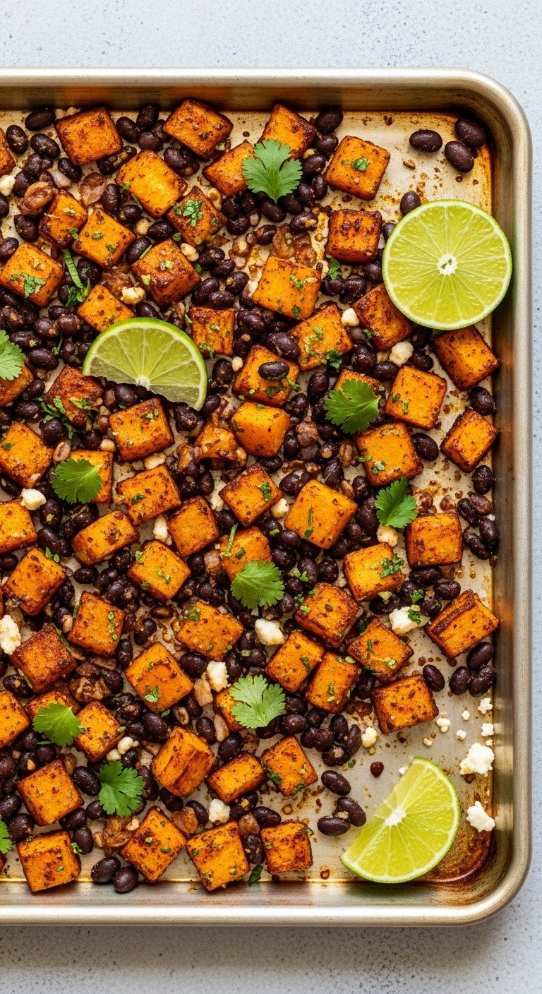 9 Cozy Fall Dinner Ideas Mastered With Sheet Pan And Slow Cooker 5 Sheet pan chili lime butternut squash taco filling with roasted squash, black beans, cilantro. Garnished with lime, cotija.