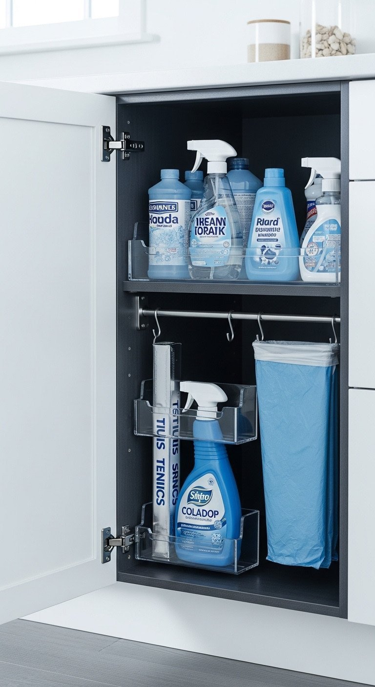 9 Non Modular Kitchen Organization And Decor Secrets 11 Warm LED strip lighting under fixed upper kitchen cabinet, illuminating countertop and decor, golden hour glow, modern kitchen ambiance.