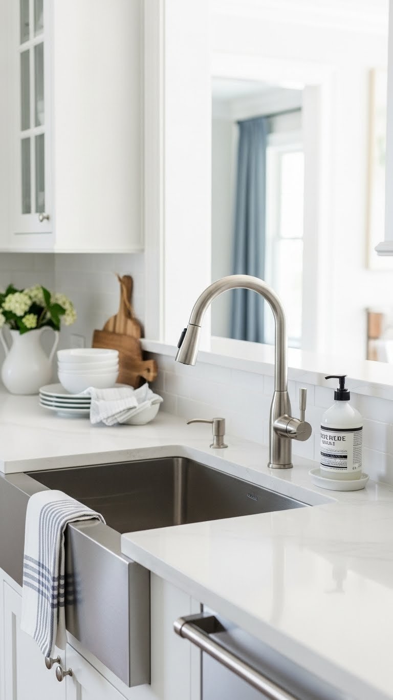 Butlers Pantry Ideas: Ultimate Plan, Design, Organize 4 Butlers pantry with sleek under-mount stainless steel sink, high-arc faucet, and ample quartz countertop, featuring practical prep space.