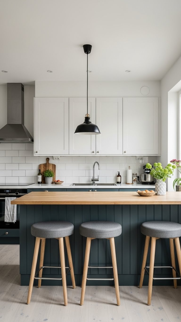 Cozy Scandinavian kitchen shelf with hygge decor including ceramic mug, succulent, and flameless candle