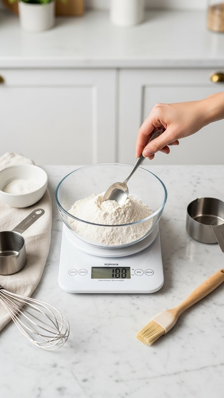 Meesho Kitchen Gadgets: 11 Essential Tools For Smart Cooking 7 Digital kitchen scale accurately weighing bowl of flour on bright marble countertop with precise LED measurements.