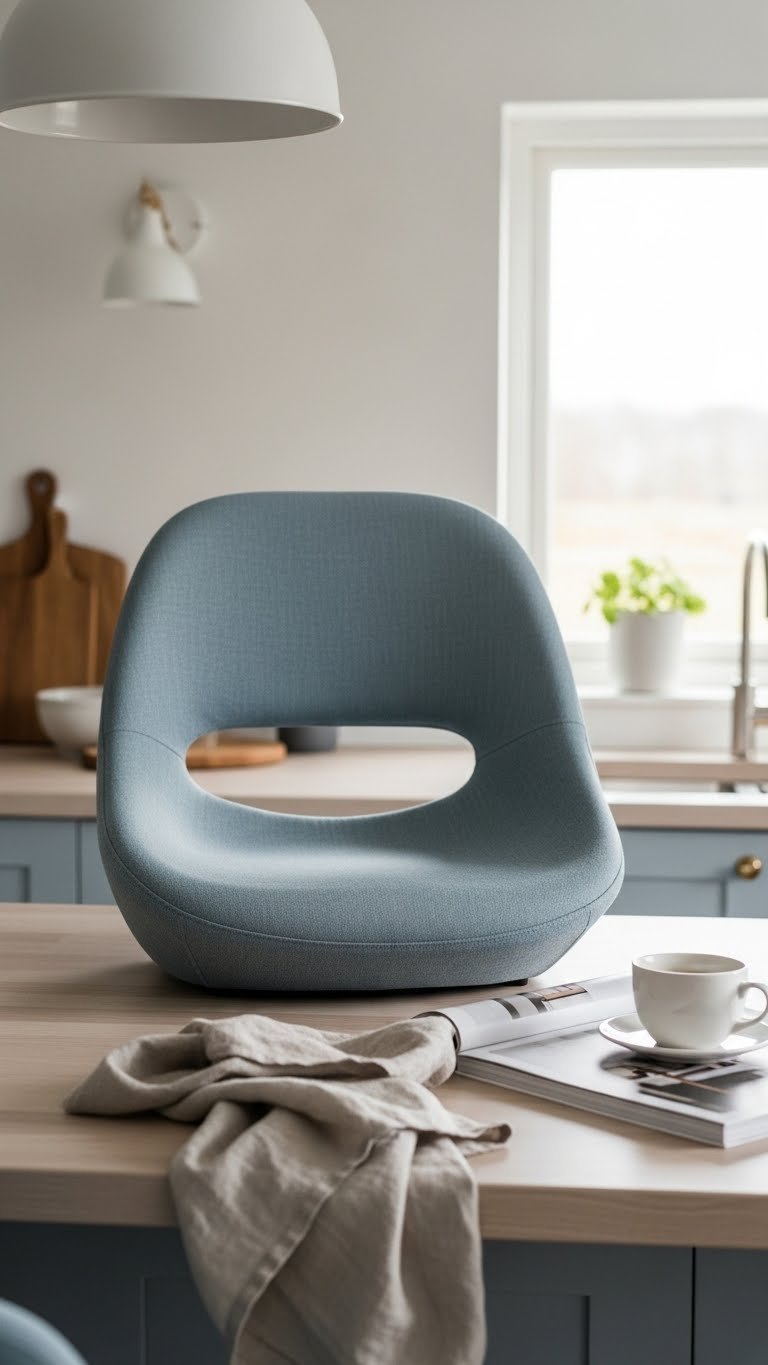 Ergonomic Scandinavian bar stool seat with comfortable contours in soft natural lighting