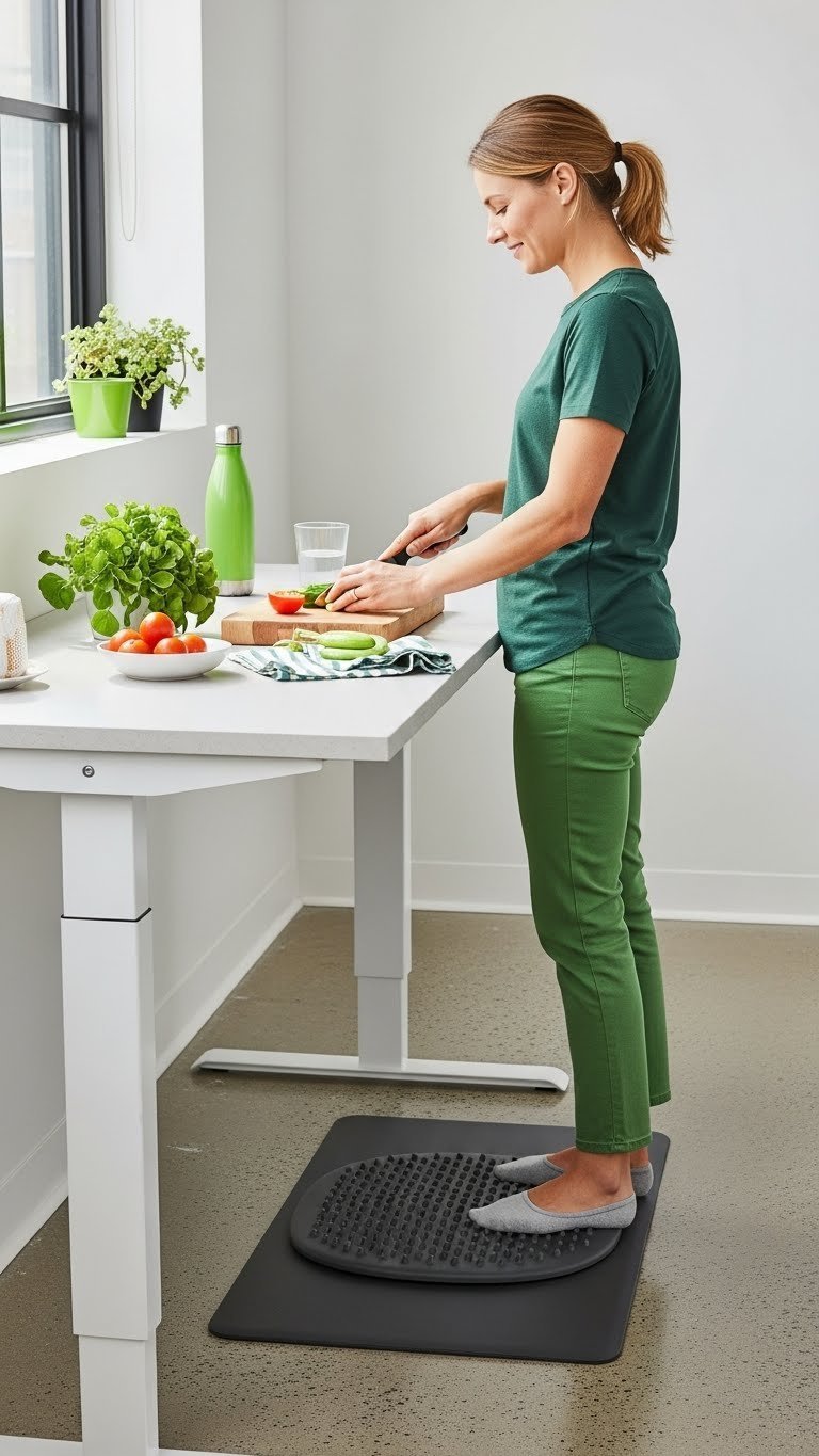 Small Office Kitchen: 11 Smart Ideas For Max Productivity 17 Ergonomic prep zone with standing-height countertop and anti-fatigue mat in health-conscious office kitchen