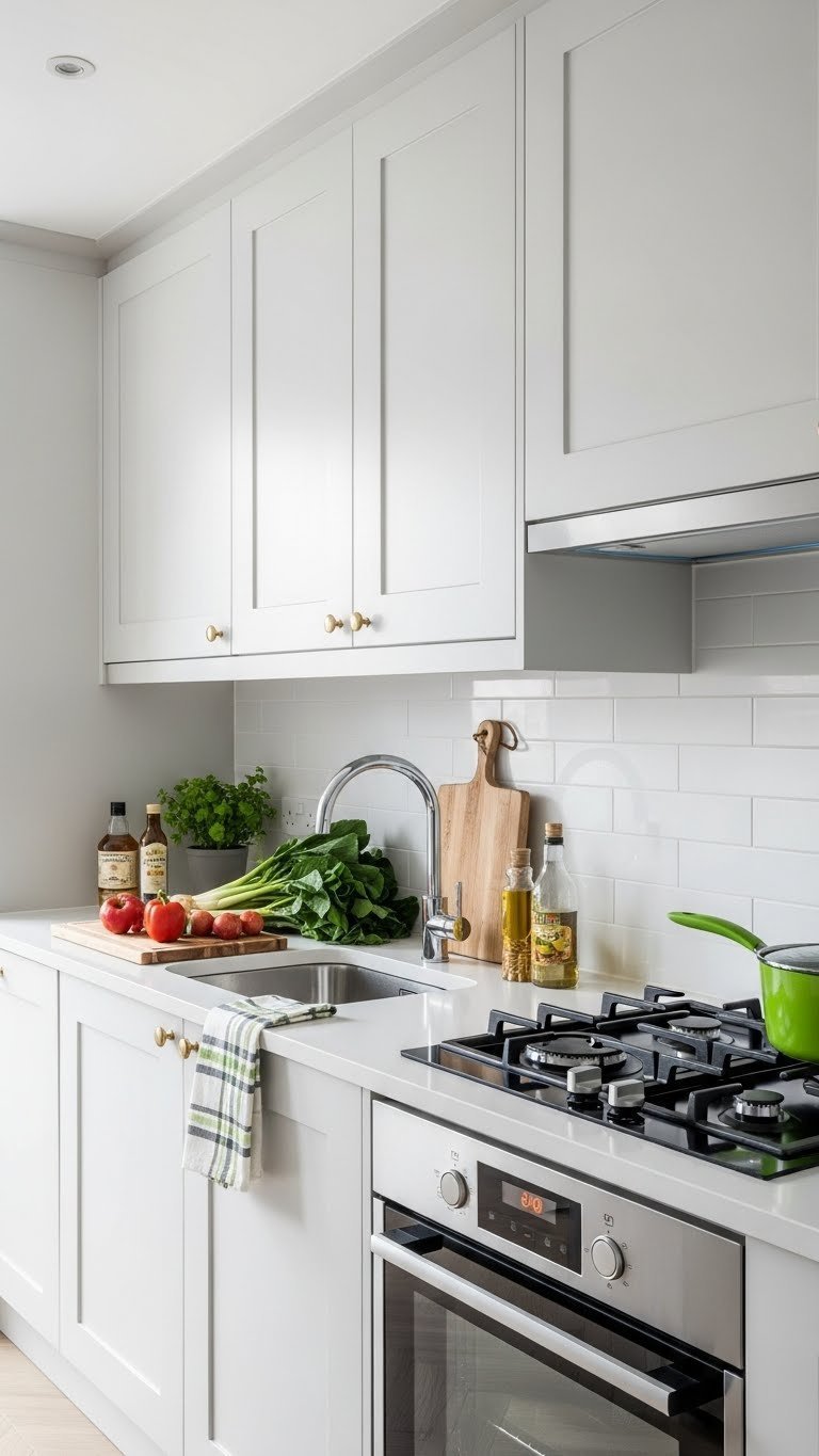 Ergonomic work zone in compact one-wall kitchen featuring sink, prep area, and cooktop arranged for efficient workflow