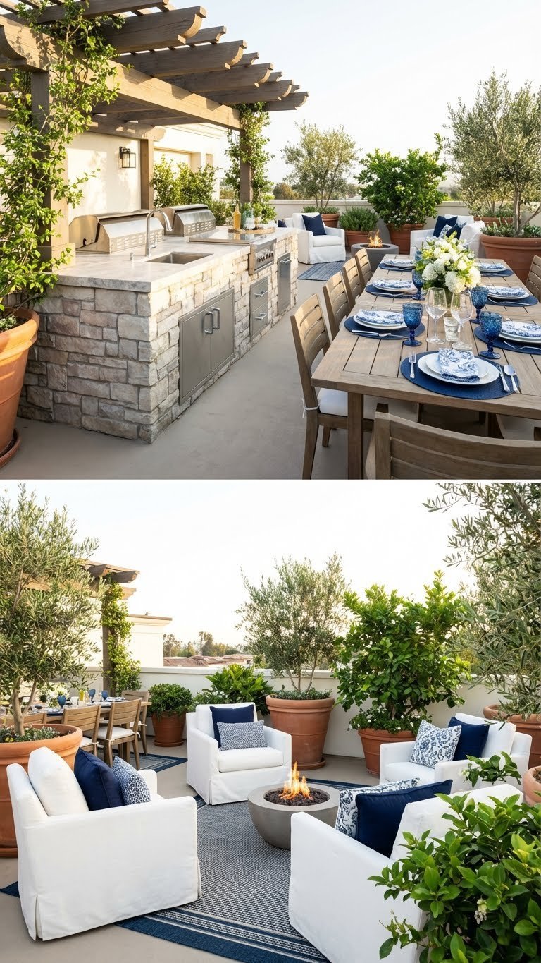 Outdoor Kitchen Rooftop Complete Planning Design Guide 16 Fully furnished rooftop terrace kitchen with dining area and lounge seating ready for outdoor entertaining party