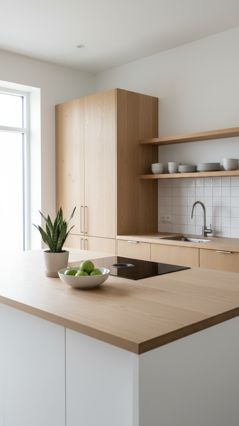 Functional kitchen layout with practical work triangle and uncluttered countertops in scandi rustic design